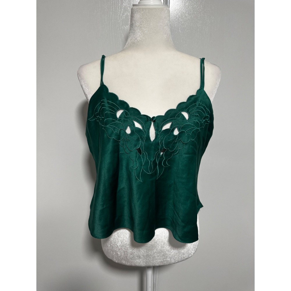 Victorias Secret Vintage Emerald Green Satin Camisole Gold Label Medium